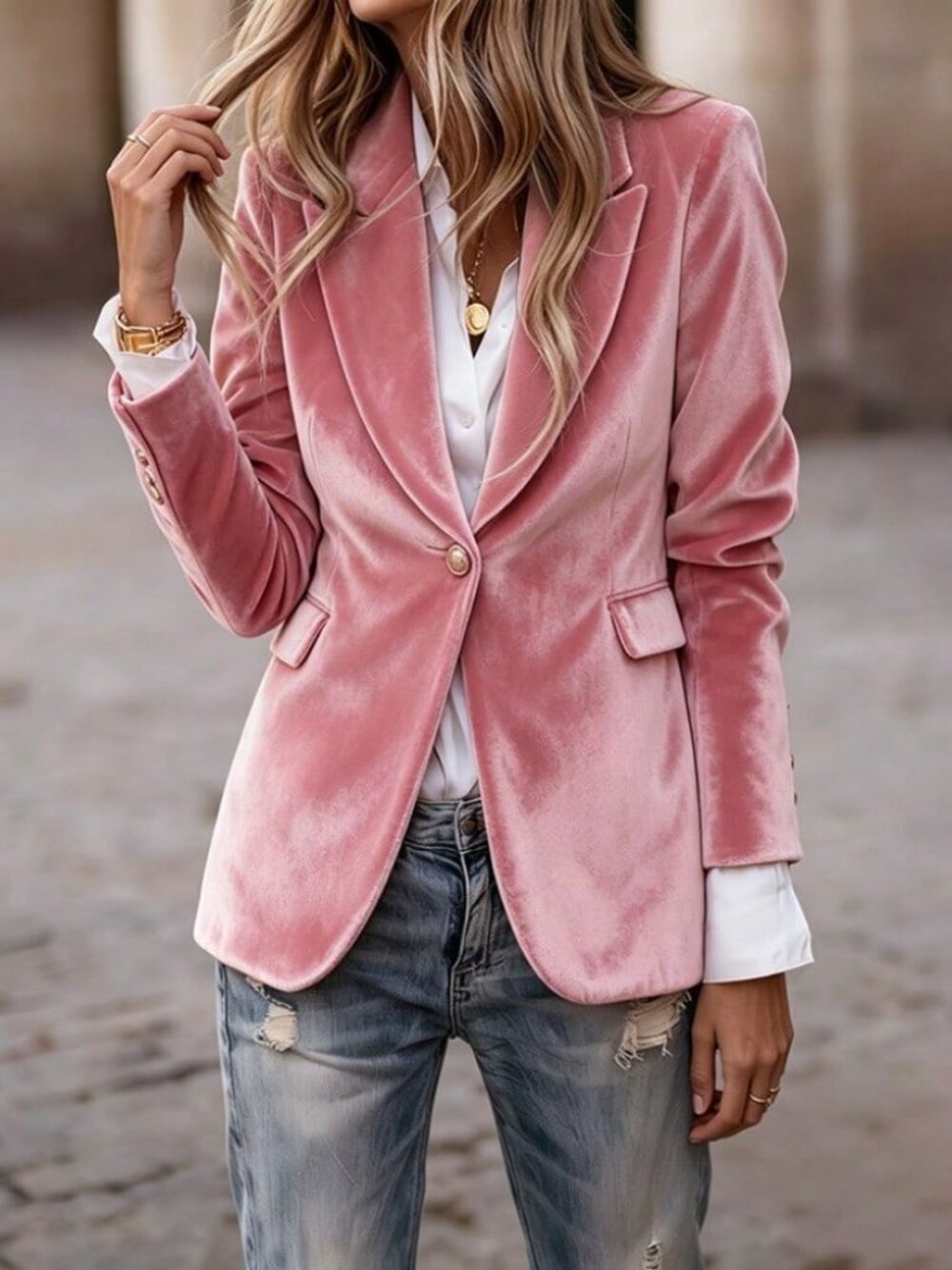 Pink ElegantWomen's Textured Slim Fit Single Breasted Blazer Jacket